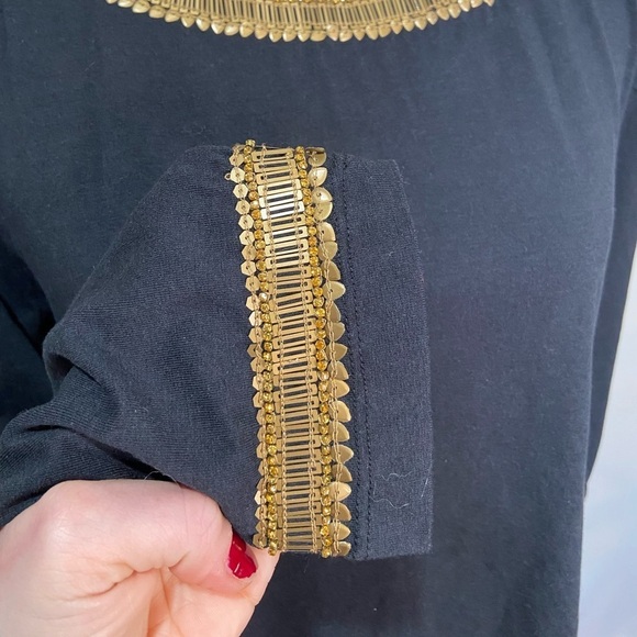 Soft Surroundings Black Gold Beaded Embellished Tunic Long Sleeve Top SZ LP - Picture 5 of 7